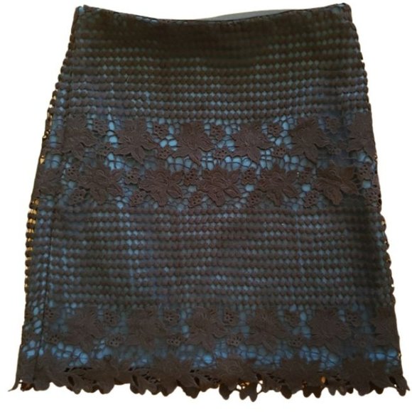 LOFT Dresses & Skirts - LOFT Ann Taylor Teal Black Lace Skirt Size 0 Romantic Goth